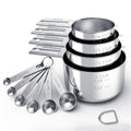 10-Piece Stainless Steel Measuring Cup and Spoon Set with Engraved Dual-Scale Markings, Nesting Design, Hanging Ring, and Compact Storage—Ideal for Baking, Cooking, and Portion Control in Home Kitchens (Silver)