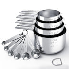 10-Piece Stainless Steel Measuring Cup and Spoon Set with Engraved Dual-Scale Markings, Nesting Design
