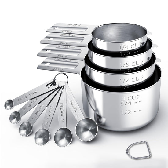 10-Piece Stainless Steel Measuring Cup and Spoon Set with Engraved Dual-Scale Markings, Nesting Design - Flavour Fushion Cooking Shop