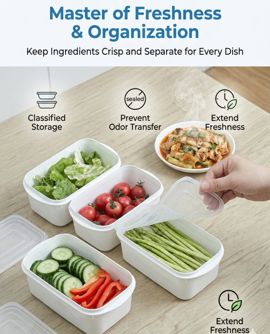 Airtight Food Storage Containers Set – 5-Piece Multi-Size (2x350ml, 1x700ml, 1x800ml, 1x1600ml), BPA-Free, Freezer & Microwave Safe with Soft-Seal Lids, Stackable for Complete Kitchen Organization (White)