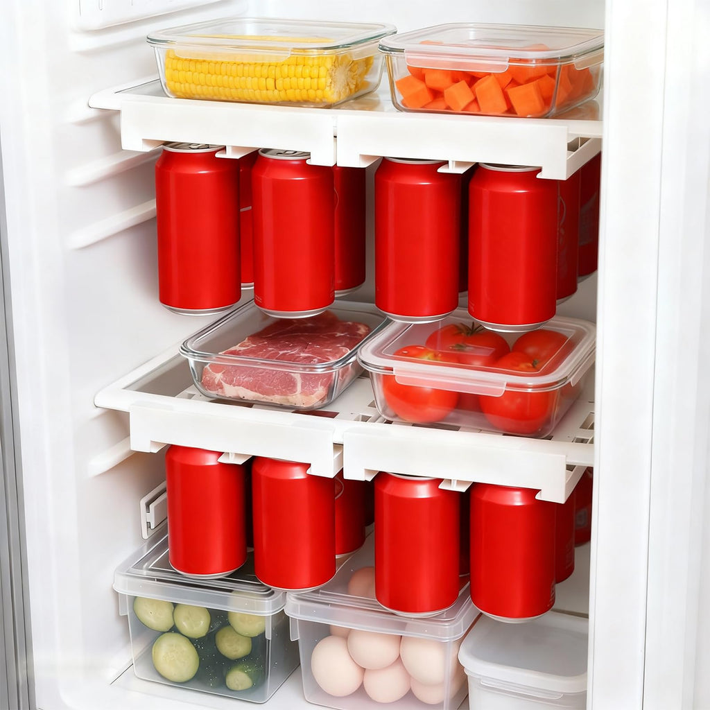 2-Pack Refrigerator Can Organizer – Hanging Soda & Beer Rack, Space-Saving Shelf for Fridge, Holds 8 Cans, Easy Installation (White)