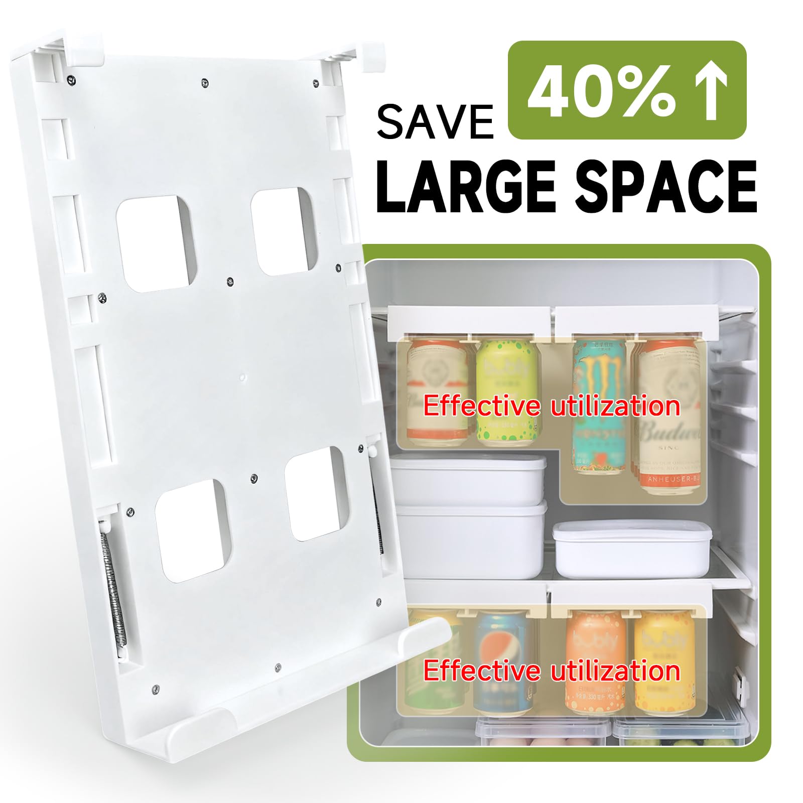 2-Pack Refrigerator Can Organizer – Hanging Soda & Beer Rack, Space-Saving Shelf for Fridge, Holds 8 Cans, Easy Installation (White)