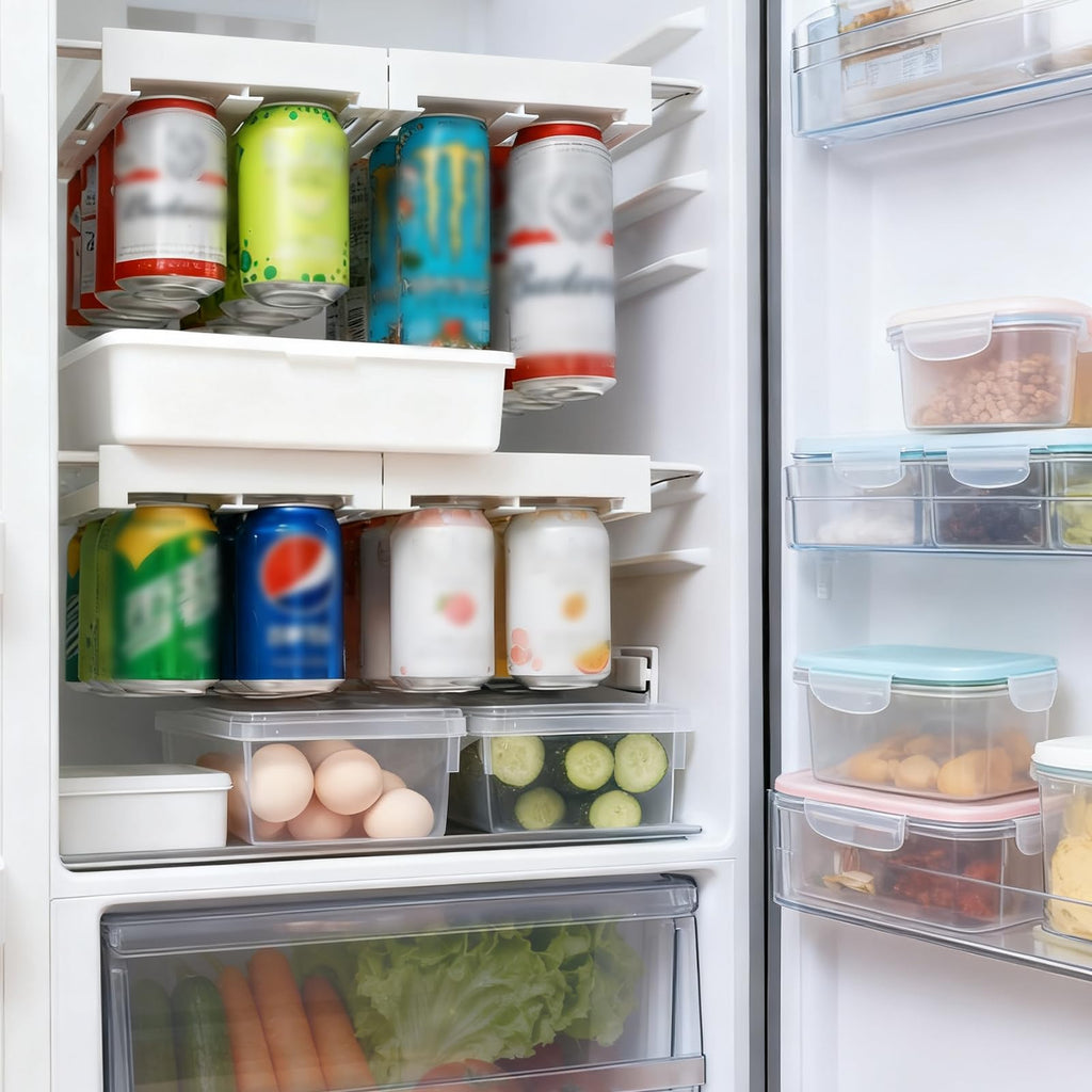 2-Pack Refrigerator Can Organizer – Hanging Soda & Beer Rack, Space-Saving Shelf for Fridge, Holds 8 Cans, Easy Installation (White)