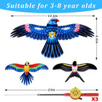 Kids’ Mini Fishing-Rod Kite Set – 3-Pack Bird Designs, Easy-Grip (Multicolor)