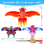 Kids’ Mini Fishing-Rod Kite Set –  3-Pack Fish Designs, Easy-Grip (Multicolor)