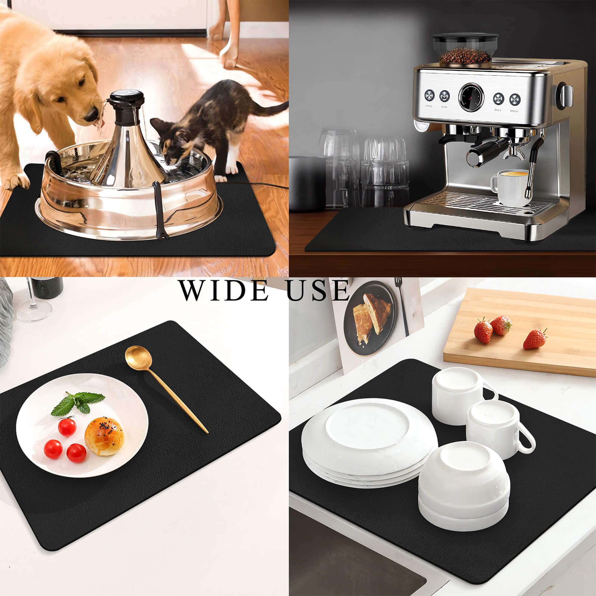 Kitchen Counter Mat for Coffee Maker – Absorbent & Quick-Dry Bar Pad with Non-Slip Backing, Protective Surface for Espresso Machine, Dish Drying Mat (Black,30*50cm)