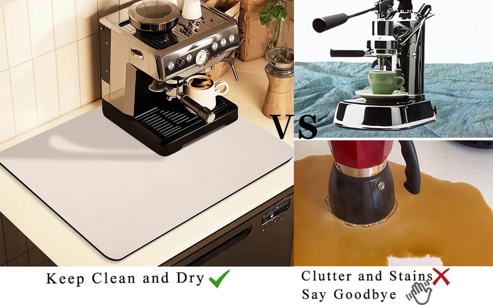 Kitchen Counter Mat for Coffee Maker – Absorbent & Quick-Dry Bar Pad with Non-Slip Backing, Protective Surface for Espresso Machine, Dish Drying Mat (Beige,40*60cm)