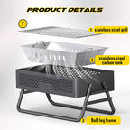 Portable Charcoal Grill with Foldable Compact Outdoor BBQ for Camping, Picnics & Backyard Gatherings (Gray)