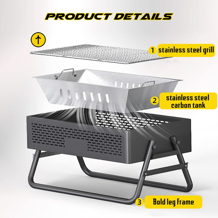 Portable Charcoal Grill with Foldable Compact Outdoor BBQ for Camping, Picnics & Backyard Gatherings (Gray) - Flavour Fushion Cooking Shop