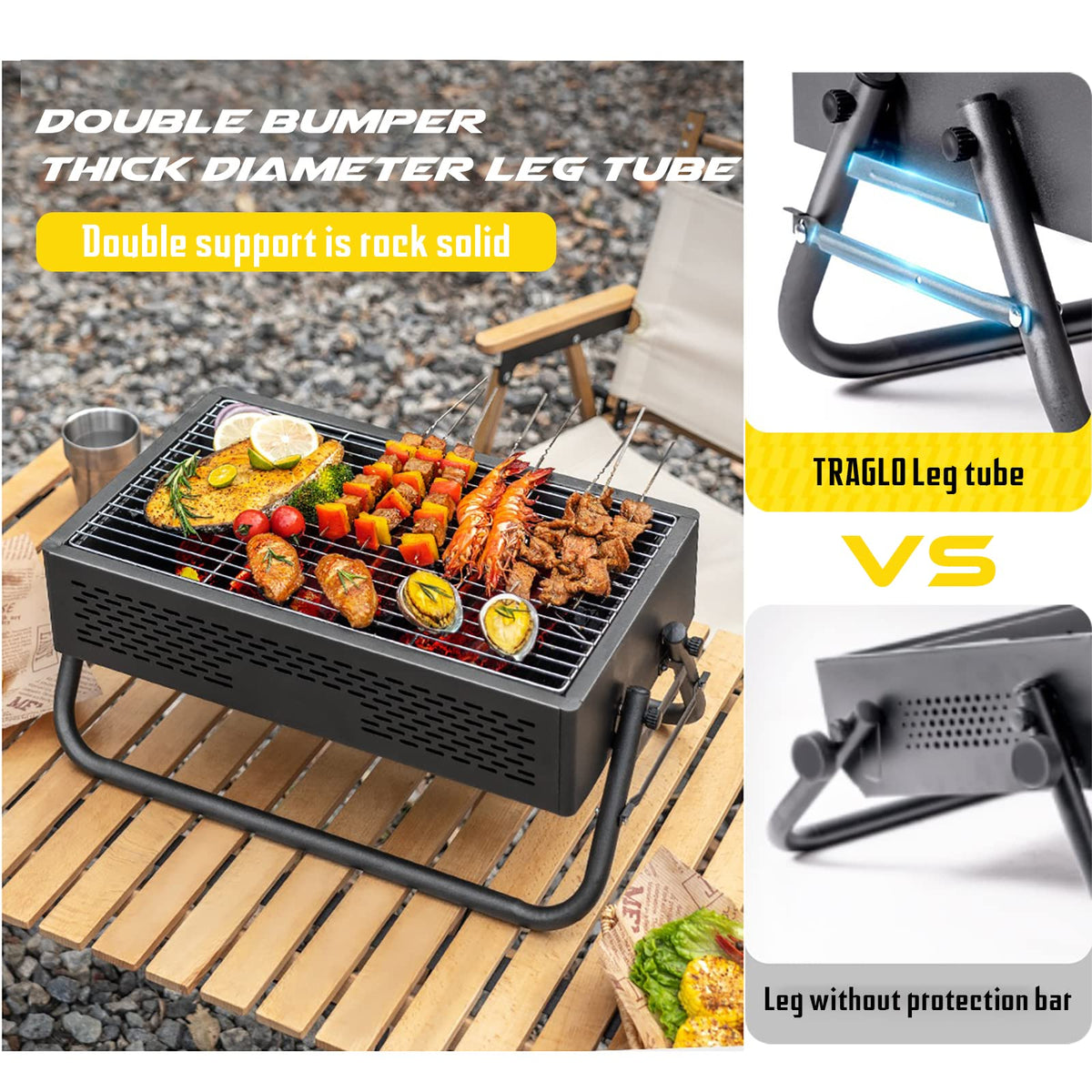 Portable Charcoal Grill with Foldable Compact Outdoor BBQ for Camping, Picnics & Backyard Gatherings (Gray) - Flavour Fushion Cooking Shop