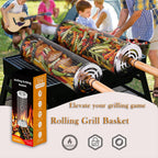 Rolling Grill Basket Set with Removable Wooden Handle (Grey)