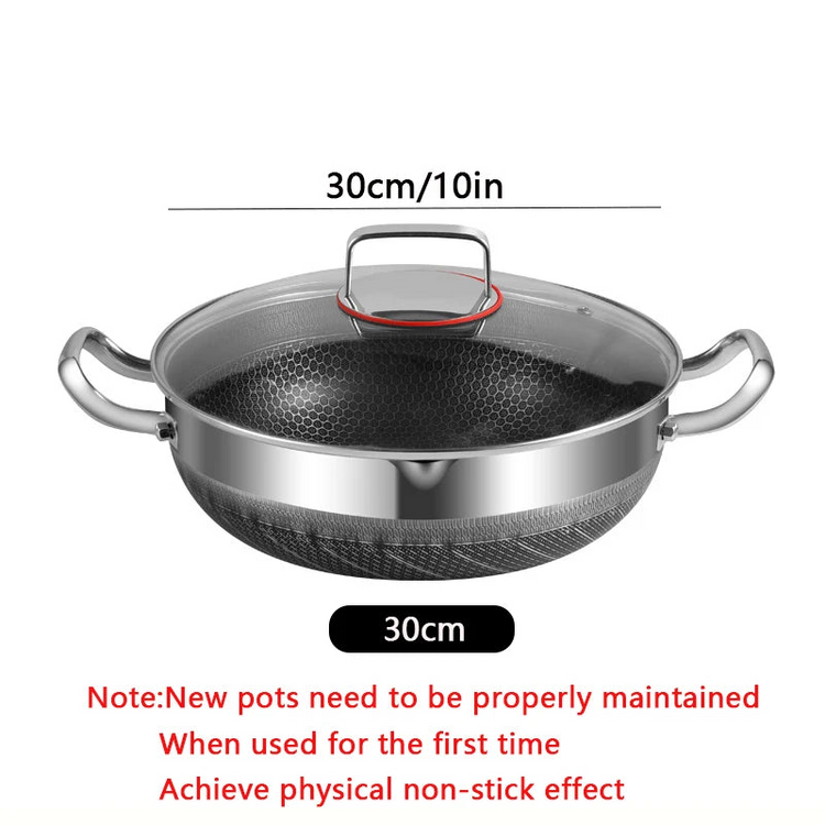 30cm Stainless Steel Non-Stick Frying Pan with Glass Lid Silver - Flavour Fushion Cooking Shop