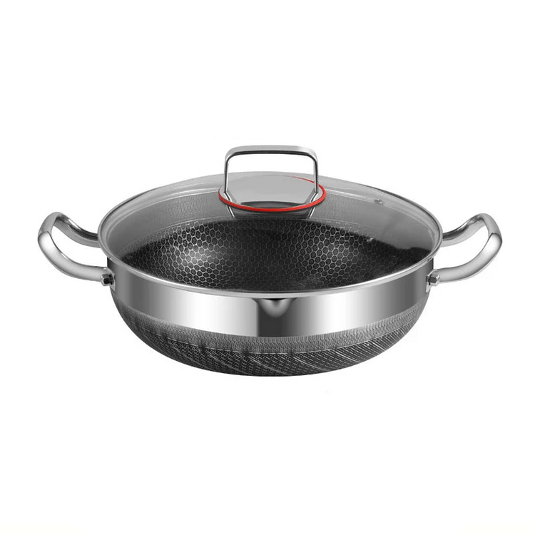 30cm Stainless Steel Non-Stick Frying Pan with Glass Lid Silver - Flavour Fushion Cooking Shop