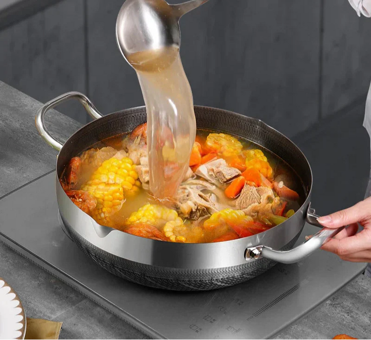 30cm Stainless Steel Non-Stick Frying Pan with Glass Lid Silver - Flavour Fushion Cooking Shop