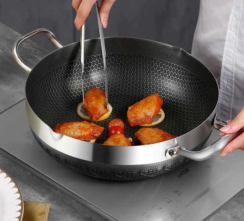 30cm Stainless Steel Non-Stick Frying Pan with Glass Lid Silver - Flavour Fushion Cooking Shop