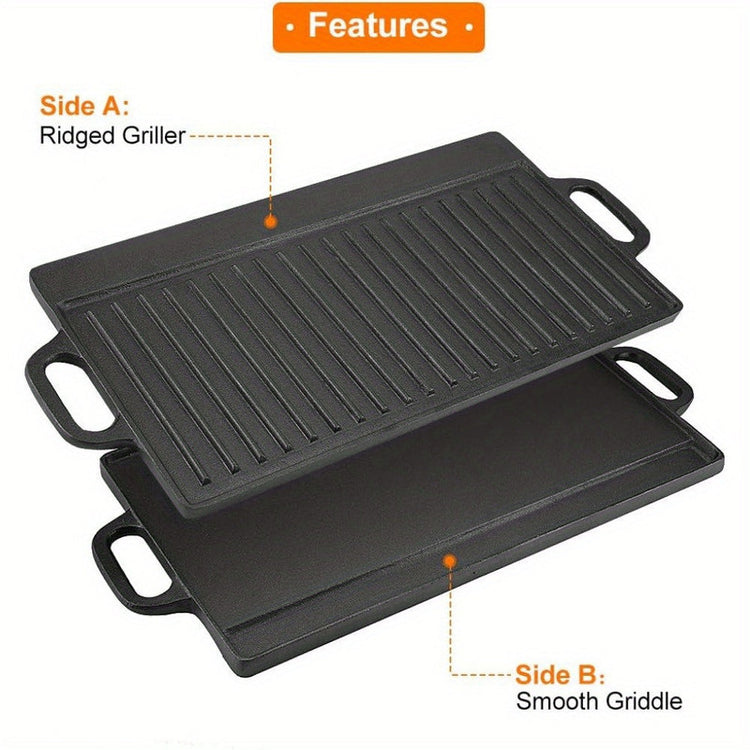 Non-Stick Cast Iron Griddle Pan, Double-Sided Grill - Flavour Fushion Cooking Shop