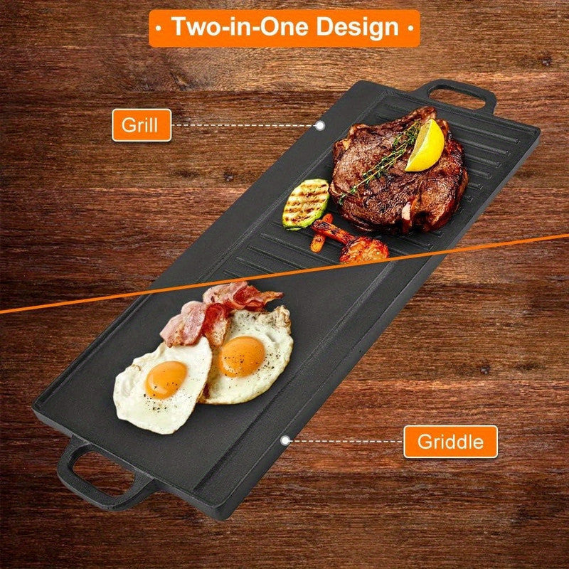 Non-Stick Cast Iron Griddle Pan, Double-Sided Grill - Flavour Fushion Cooking Shop