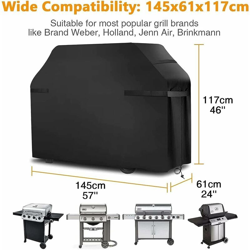 Heavy-Duty Waterproof Grill Cover with Straps and Storage Bag 145x61x117cm - Flavour Fushion Cooking Shop