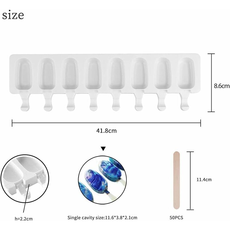 Silicone Ice Cream Molds, Magnum Cake Mold, 2 pcs+50 pcs Ice Cream Sticks, Homemade Popsicle Ice Cream, Bpa Free