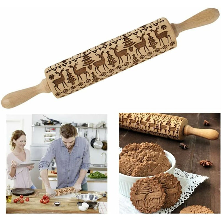 Christmas Wooden ROlling Pin, ROlling Pin, Kitchen Tool, Baking Accessory - Flavour Fushion Cooking Shop