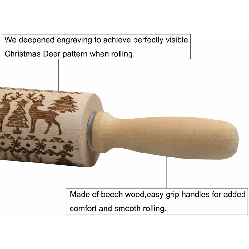 Christmas Wooden ROlling Pin, ROlling Pin, Kitchen Tool, Baking Accessory - Flavour Fushion Cooking Shop