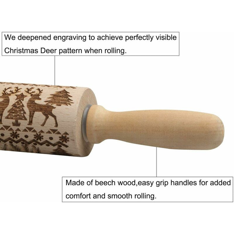 Christmas Wooden ROlling Pin, ROlling Pin, Kitchen Tool, Baking Accessory - Flavour Fushion Cooking Shop