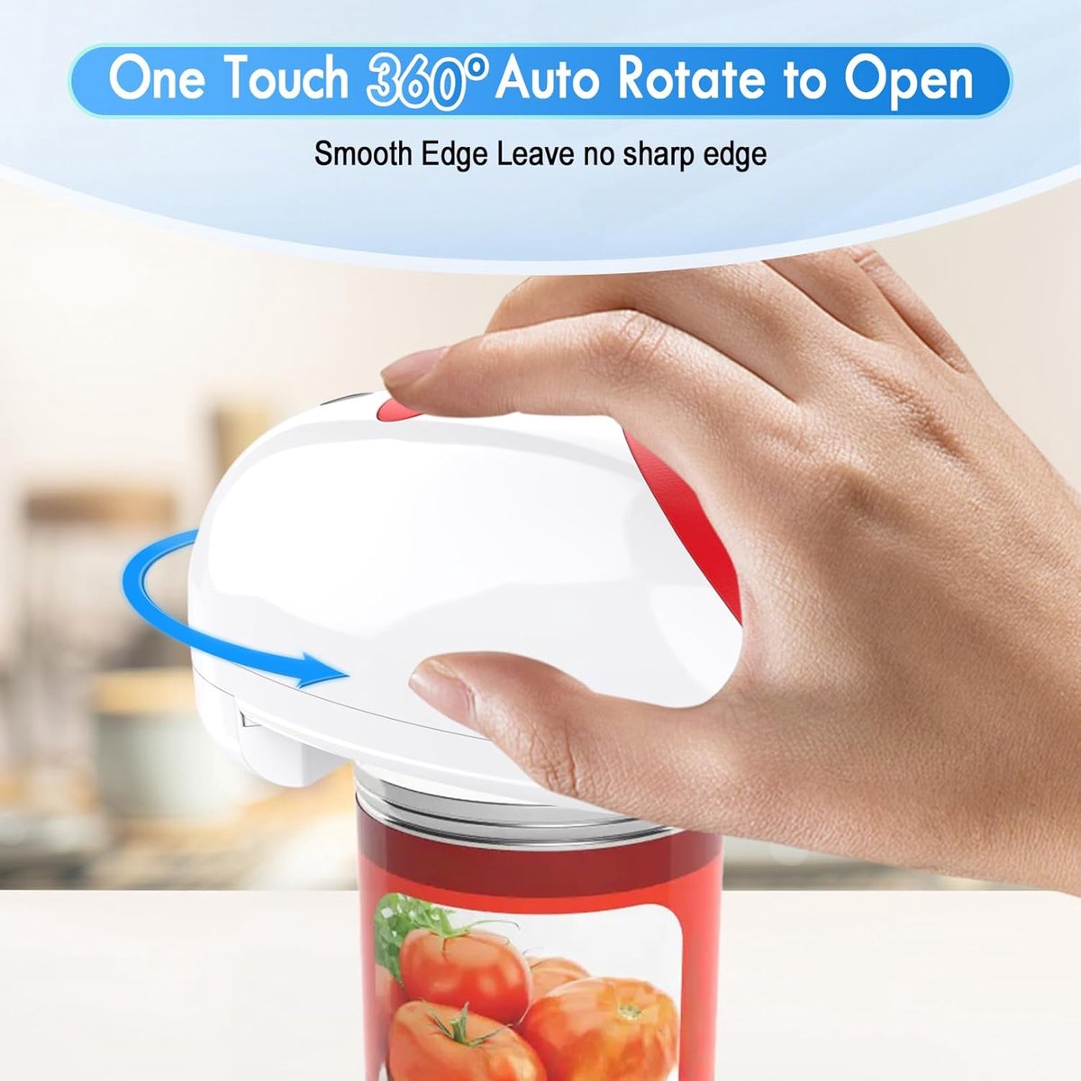 Automatic electric can opener with touch control for all can sizes (red)