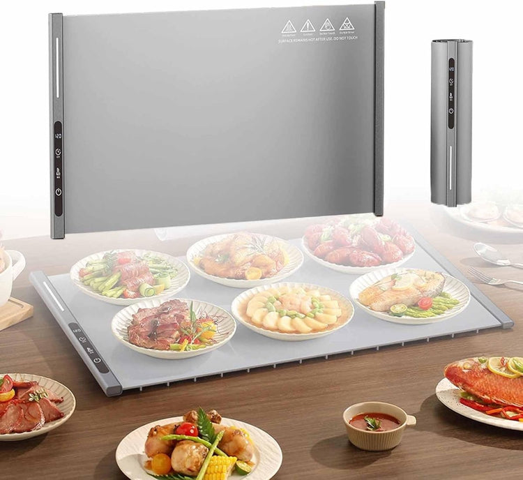250W roll-up electric hot plate with 8 temperature settings and a 6-hour timer, grey - Flavour Fushion Cooking Shop