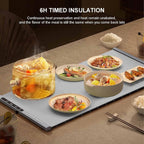 250W roll-up electric hot plate with 8 temperature settings and a 6-hour timer, grey