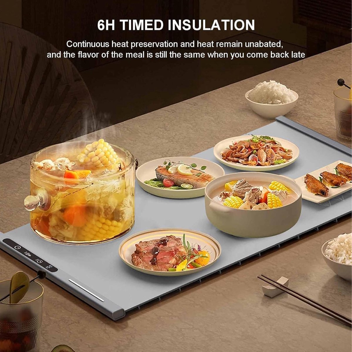 250W roll-up electric hot plate with 8 temperature settings and a 6-hour timer, grey - Flavour Fushion Cooking Shop