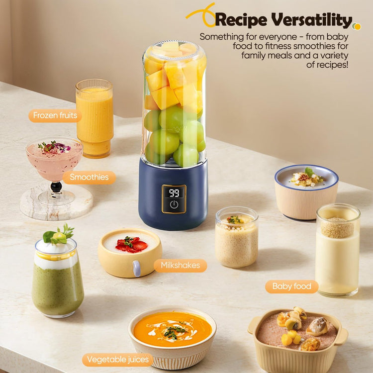 Portable Blender - Mini Blender - 12 Blades - Portable - On-the-Go Blender Perfect for Smoothies, Juices, and Baby Food - Dark Blue - Flavour Fushion Cooking Shop