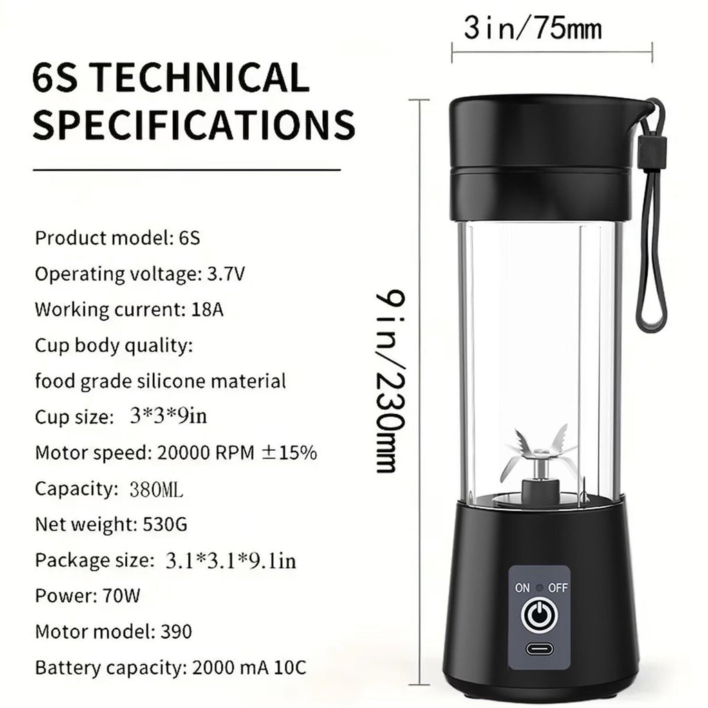 Blender - Mini blender - Smoothie maker - Rechargeable mini blender - Portable blender - Citrus press - Black