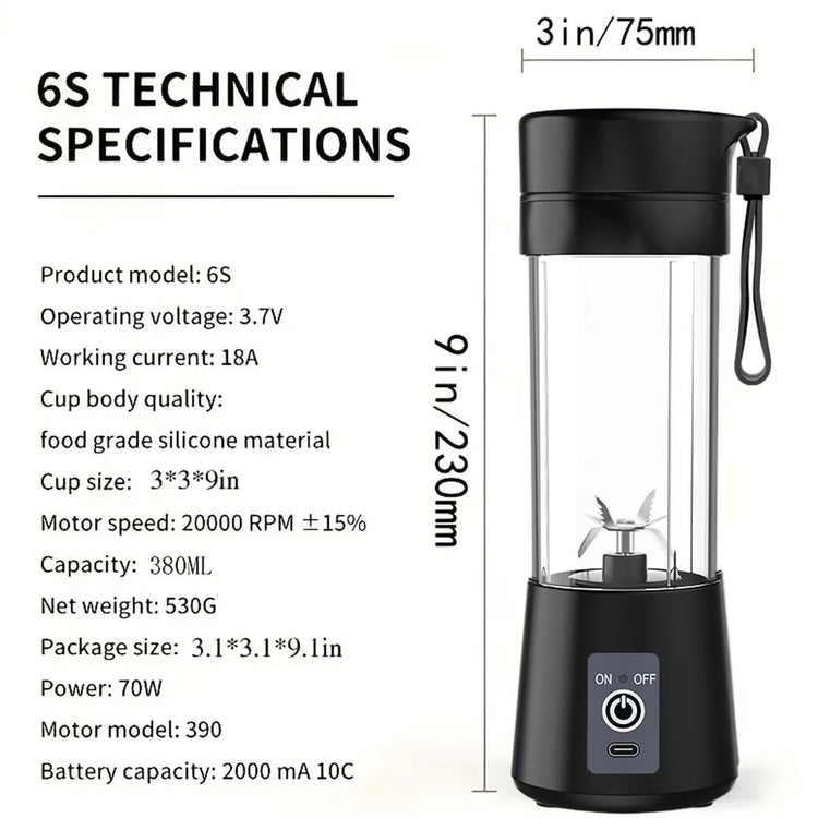 Blender - Mini blender - Smoothie maker - Rechargeable mini blender - Portable blender - Citrus press - Black - Flavour Fushion Cooking Shop