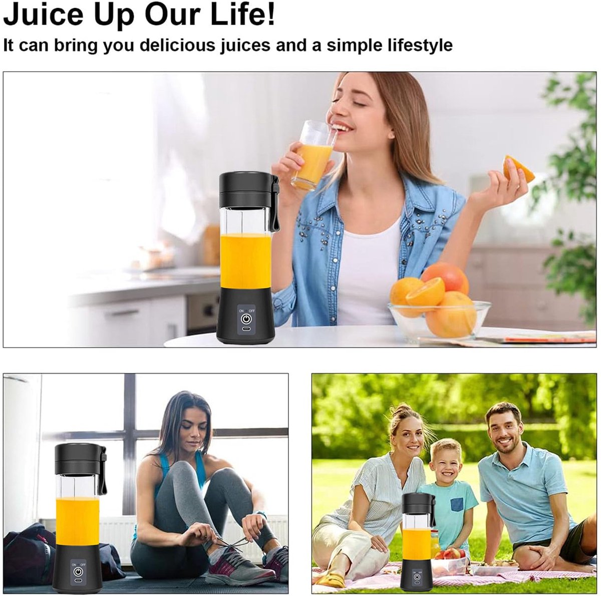 Blender - Mini blender - Smoothie maker - Rechargeable mini blender - Portable blender - Citrus press - Black - Flavour Fushion Cooking Shop