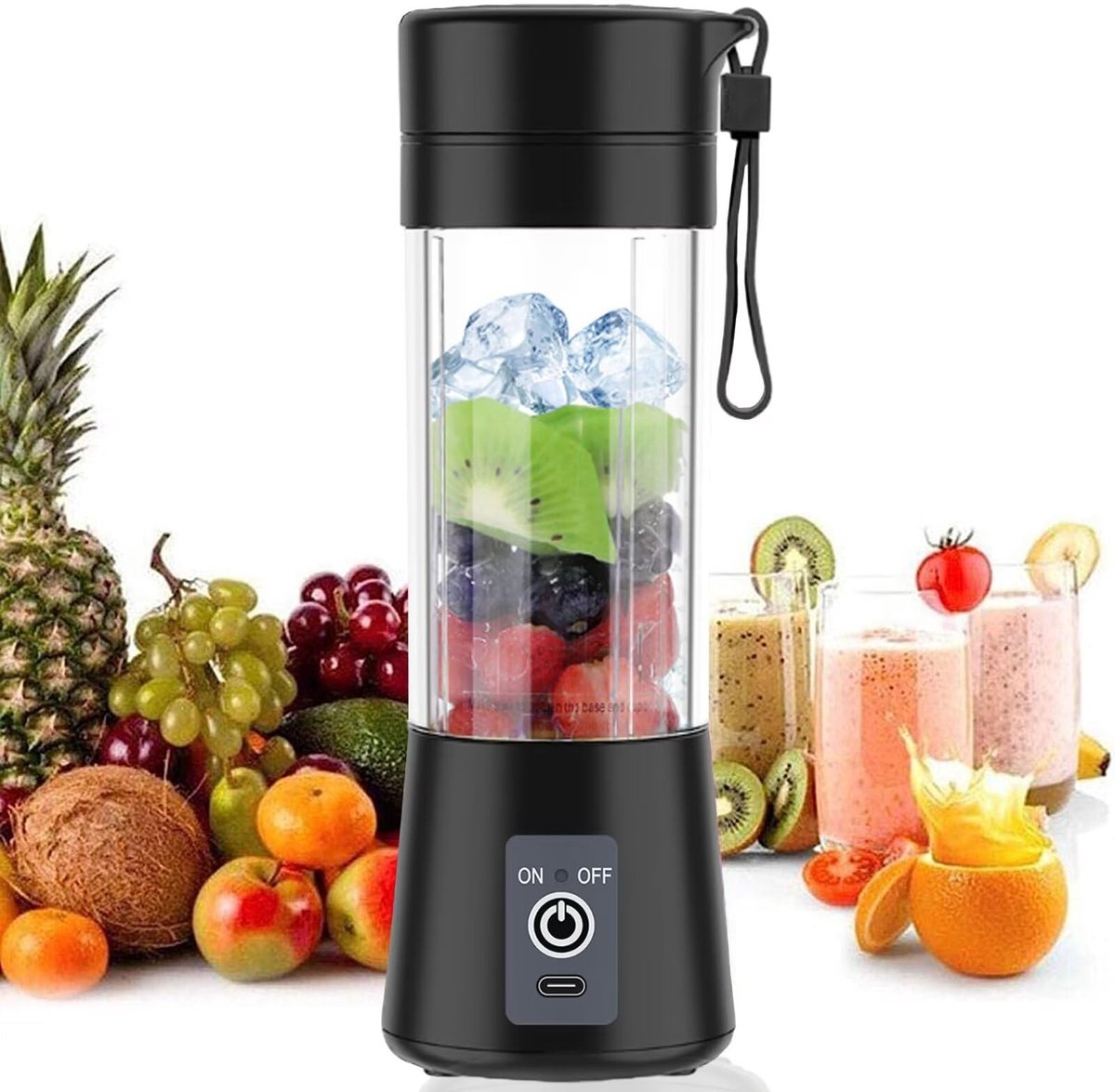 Blender - Mini blender - Smoothie maker - Rechargeable mini blender - Portable blender - Citrus press - Black - Flavour Fushion Cooking Shop