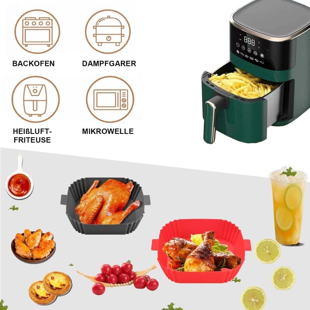 2-Pack Air Fryer Silicone Basket Non-Stick Reusable Easy to Clean, Gray, Compatible with Most Air Fryers