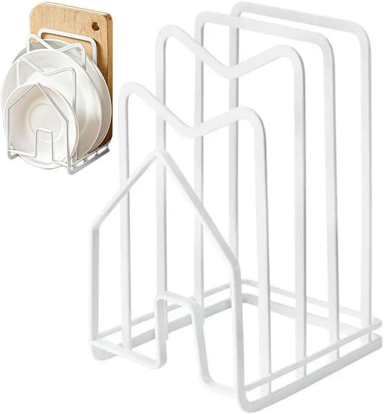 Metal Cutting Board Holder Dish Rack, Kitchen Organizer Storage, 12.5x14.5x21.5 cm, White - Flavour Fushion Cooking Shop