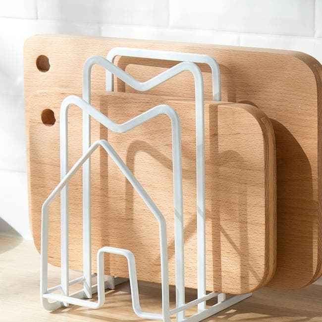 Metal Cutting Board Holder Dish Rack, Kitchen Organizer Storage, 12.5x14.5x21.5 cm, White - Flavour Fushion Cooking Shop