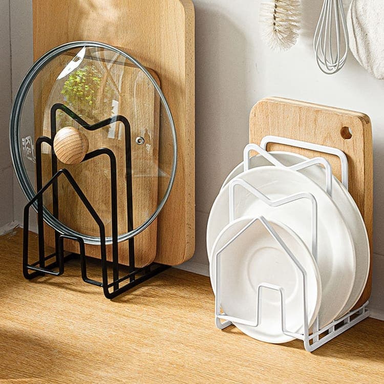 Metal Cutting Board Holder Dish Rack, Kitchen Organizer Storage, 12.5x14.5x21.5 cm, White - Flavour Fushion Cooking Shop
