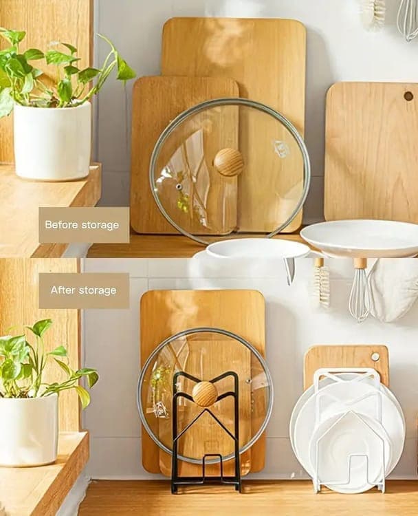 Metal Cutting Board Holder Dish Rack, Kitchen Organizer Storage, 12.5x14.5x21.5 cm, White - Flavour Fushion Cooking Shop