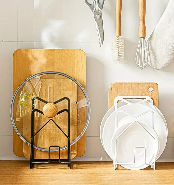 Metal Cutting Board Holder Dish Rack, Kitchen Organizer Storage, 12.5x14.5x21.5 cm, White - Flavour Fushion Cooking Shop
