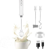 USB Rechargeable Electric Whisk with 3 Speeds, Egg Beater Milk Frother for Coffee and Cappuccino White