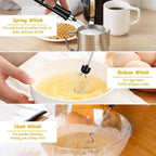 USB Rechargeable Electric Whisk with 3 Speeds, Egg Beater Milk Frother for Coffee and Cappuccino White
