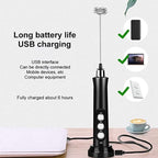 Electric Whisk USB Rechargeable with 3 Speeds, Egg Beater Milk Frother for Coffee and Cappuccino Black
