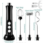 Electric Whisk USB Rechargeable with 3 Speeds, Egg Beater Milk Frother for Coffee and Cappuccino Black