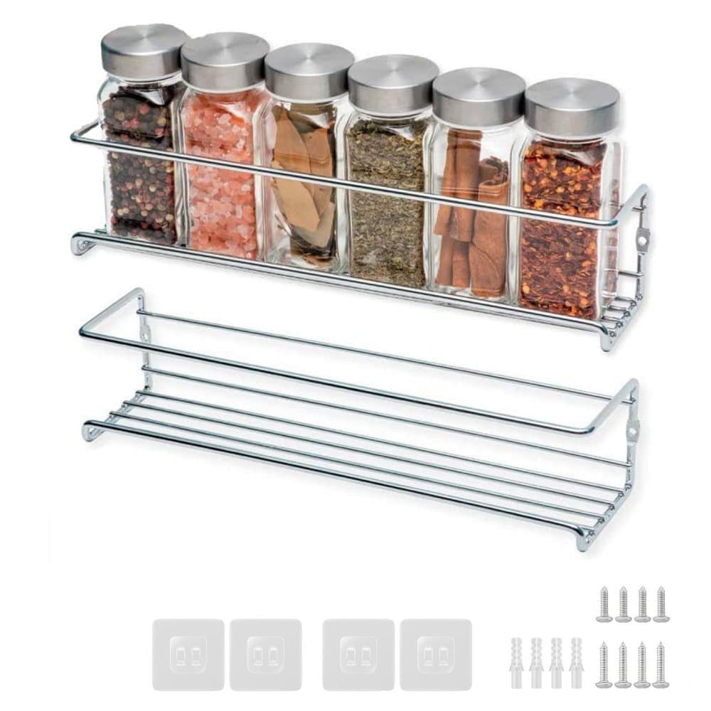 2-Piece Stainless Steel Spice Rack Wall Mounted for Home Organization, Silver - Flavour Fushion Cooking Shop