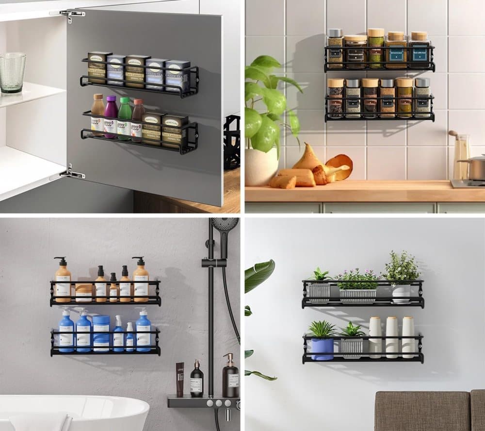 2-Piece Stainless Steel Spice Rack Wall Mounted for Home Organization, Silver - Flavour Fushion Cooking Shop
