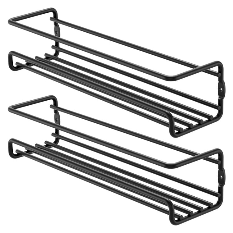 2-Piece Stainless Steel Spice Rack Wall Mounted Organizer, Black, 12.6 x 3.9 x 2.4 inches - Flavour Fushion Cooking Shop