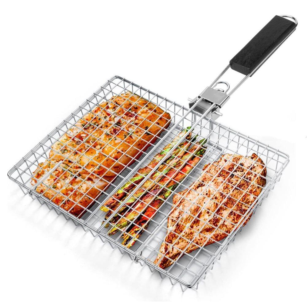 Foldable Grill Basket Stainless Steel for Fish Vegetables and Meat - Flavour Fushion Cooking Shop