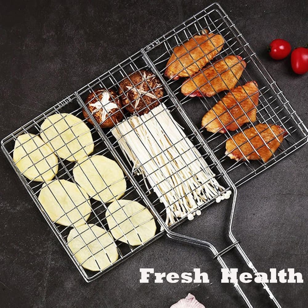 Foldable Grill Basket Stainless Steel for Fish Vegetables and Meat - Flavour Fushion Cooking Shop
